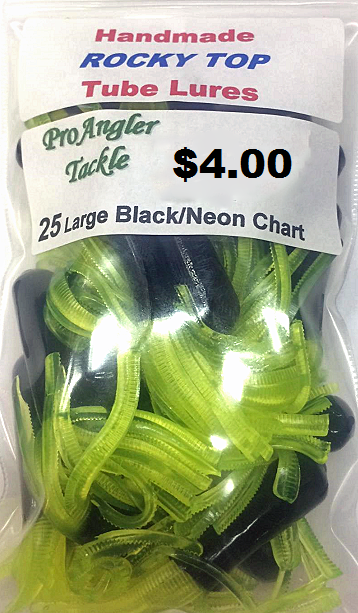 25 Rt Large 2.25 Inch Black And Neon Chartreuse Tube Lures