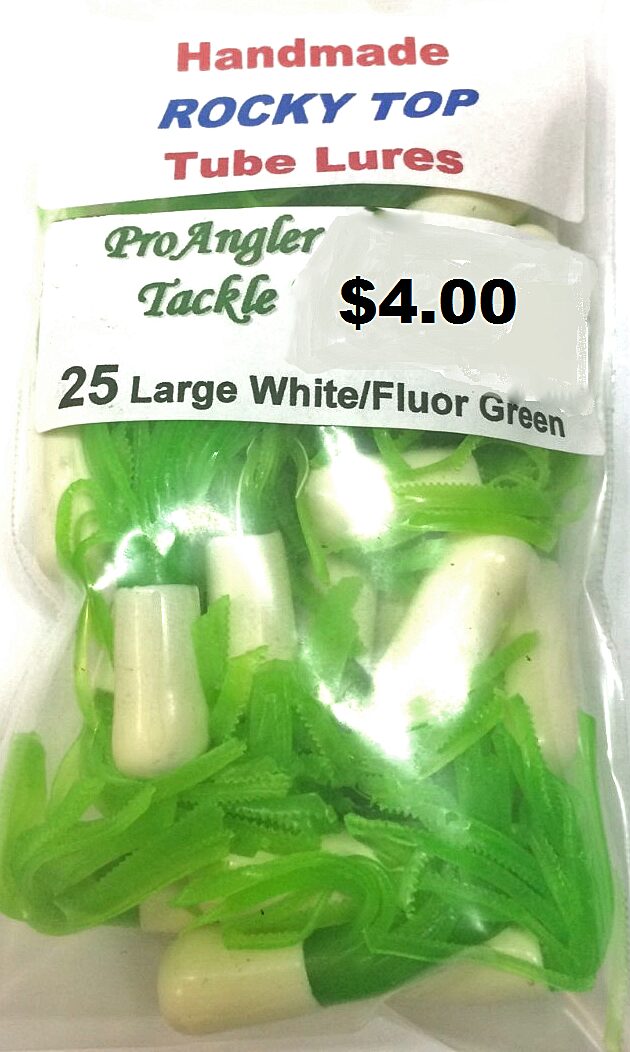25 Rt Large 2.25 Inch White And Flourescent Green Tail Lures