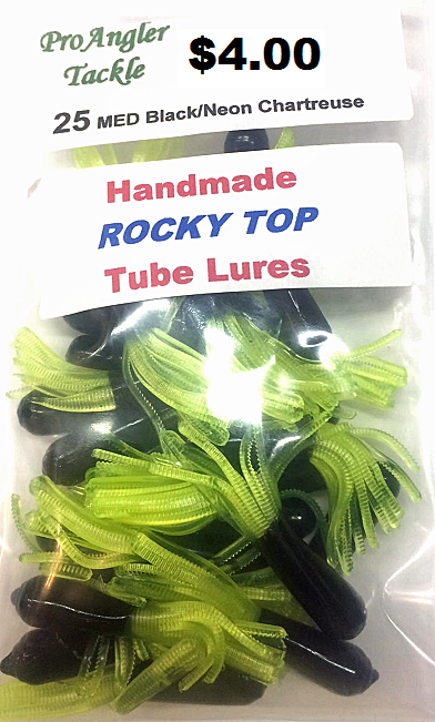 25 Rt Medium 1.75 Inch Black And Neon Chartreuse Tube Lures
