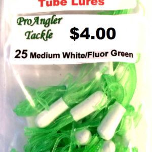 25 Rt Medium 1.75 Inch White And Flourescent Green Tail Lures