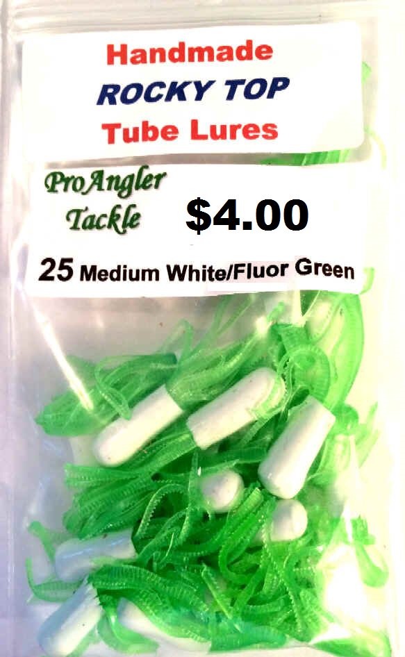 25 Rt Medium 1.75 Inch White And Flourescent Green Tail Lures