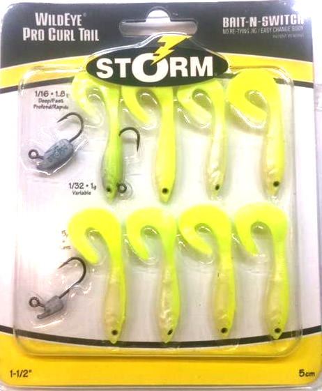 1 And Half Inch Wildeye Chartreuse Pro Curl Tail Pack Of Lures
