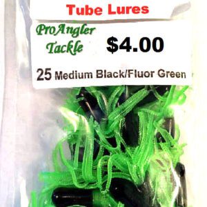 25 Rt Medium 1.75 Inch Black And Flourescent Green Tails Lures