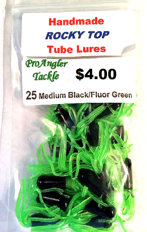 25 Rt Medium 1.75 Inch Black And Flourescent Green Tails Lures